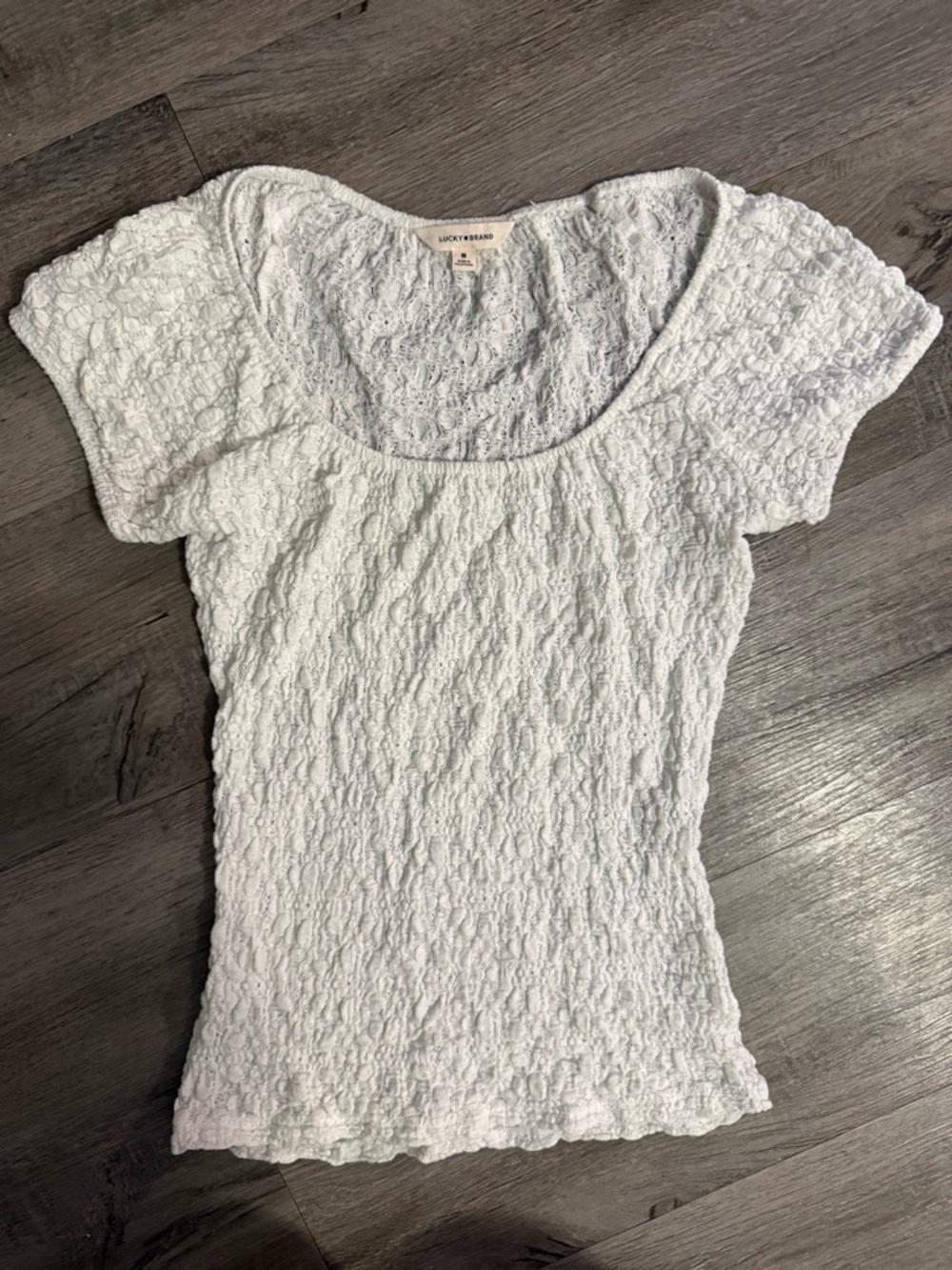 Lucky Brand White Textured Scoop-Neck Short Sleeve Top